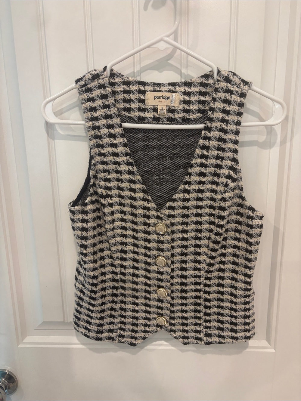 Porridge Black and White Houndstooth Button Front Vest